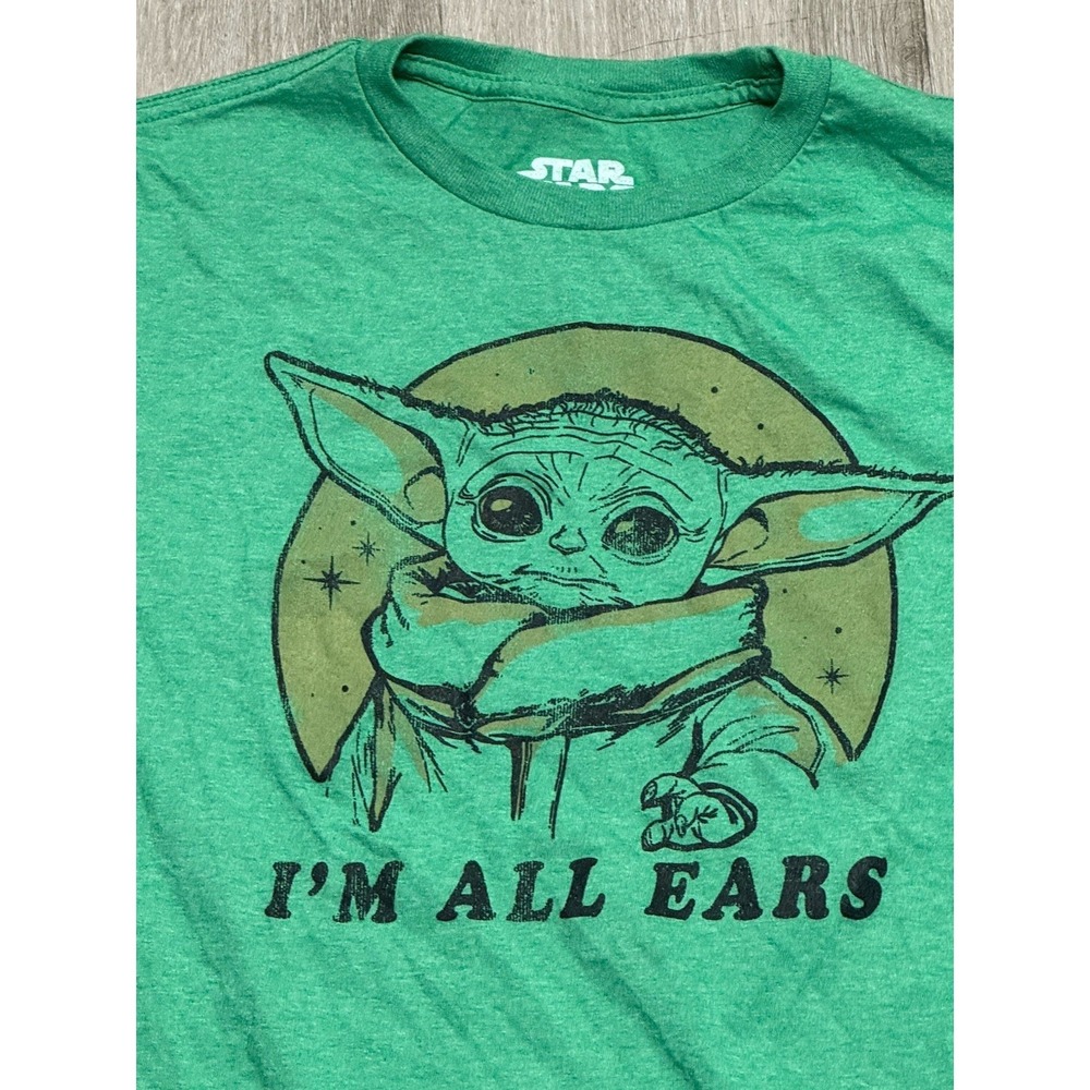 Star Wars Grogu Baby Yoda Im All Ears Graphic T Shirt Green Mens Medium